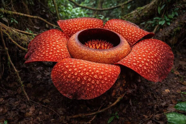 The world’s largest flower hides in rainforest vines and smells like rotting flesh |