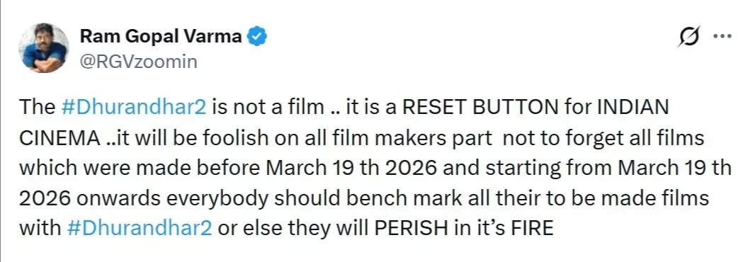 'Dhurandhar The Revenge': Ram Gopal Varma hails the Ranveer Singh starrer a 'RESET BUTTON' in NEW review | Hindi Movie News