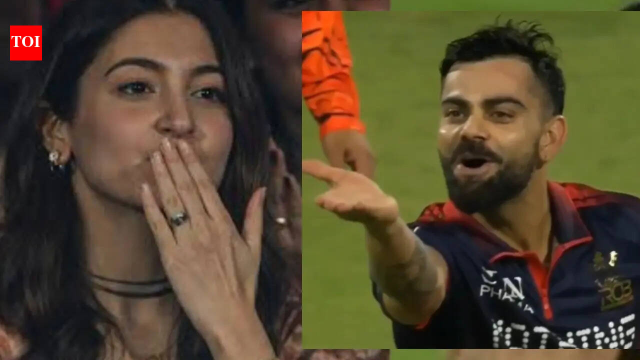 Virat Kohli throws flying kisses at Anushka Sharma after RCB wins, the internet can't keep calm: 'Someone tell them they are married' - VIDEO | Hindi Movie News