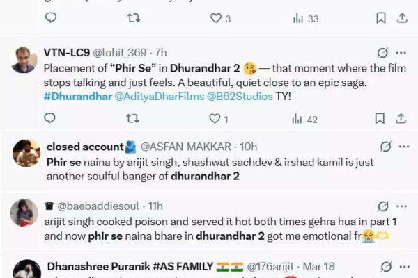 Dhurandhar 2: 'Rula diya theater mein,' Netizens react to 'Dhurandhar: The Revenge' song 'Phir Se', crooned by Arijit Singh | Hindi Movie News