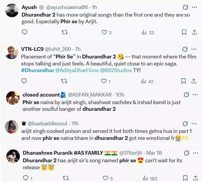 Dhurandhar 2: 'Rula diya theater mein,' Netizens react to 'Dhurandhar: The Revenge' song 'Phir Se', crooned by Arijit Singh | Hindi Movie News