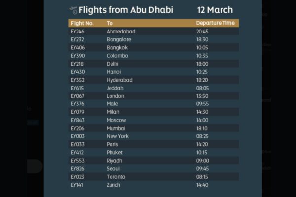 Etihad Airways: Check updated flight schedule until March 15; advises passengers to check bookings before travel |