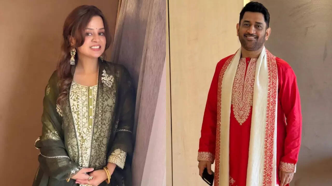 Sakshi Dhoni Fashion: MS Dhoni goes traditional with Aipan-inspired couture, Sakshi Dhoni shines in Chanderi kalidaar set