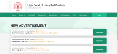 HP High Court recruitment 2026: Registration for Clerk, Stenographer, Driver posts ends tomorrow; direct link to apply here