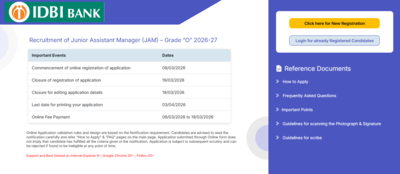 IDBI Bank JAM recruitment 2026: Registration begins for 1100 posts at idbi.bank.in; direct link to apply here |
