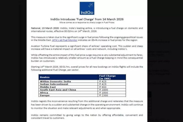 IndiGo introduces fuel charge from March 14 amid rising jet fuel prices; what it means for travellers |