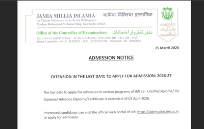 JMI registration window 2026 deadline extended: Check direct link to apply here
