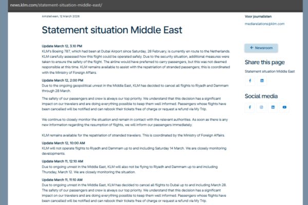 Middle East Unrest: KLM cancels all flights to Dubai, Riyadh and Dammam until March 28 amid Middle East unrest; aircraft departs Dubai without passengers |