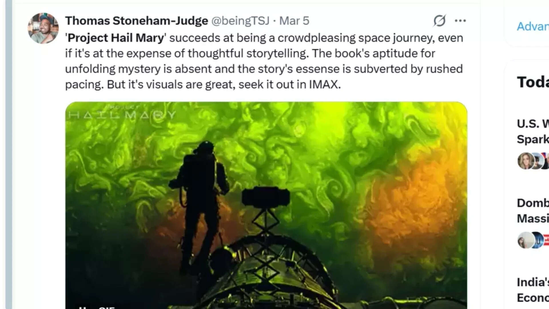 'Project Hail Mary' first reviews out: Ryan Gosling starrer wins praise; Critics call it a 'Crowd pleasing space journey' | English Movie News