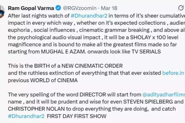 Ram Gopal Varma: 'Dhurandhar: The Revenge': Ram Gopal Varma hypes up Ranveer Singh starrer; says, 'People who watched...' |