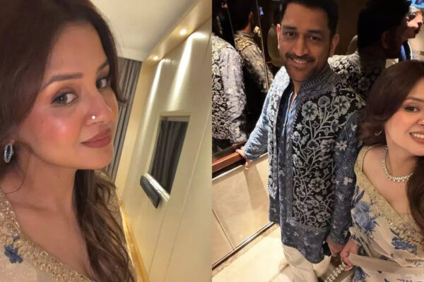 Sakshi Dhoni Saree: Sakshi Dhoni stuns in ₹1.22 lakh organza saree while MS Dhoni looks dapper in embroidered Nehru jacket at Mumbai wedding