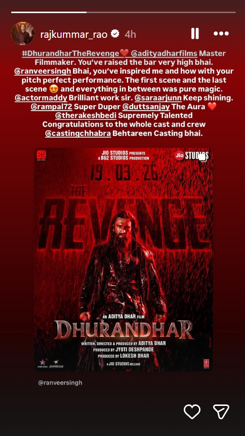 Rajkummar Rao praises Aditya Dhar: ‘You’ve raised the bar very high’ after watching ‘Dhurandhar 2’ | Hindi Movie News