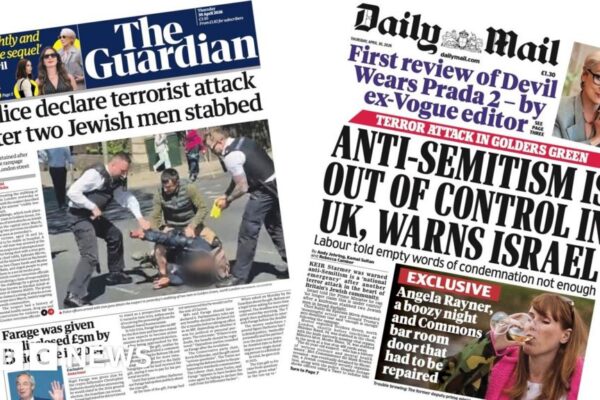 Newspaper headlines: 'Terror on our streets' and 'UK antisemitism out of control'