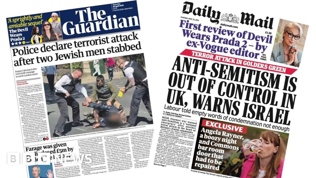 Newspaper headlines: 'Terror on our streets' and 'UK antisemitism out of control'