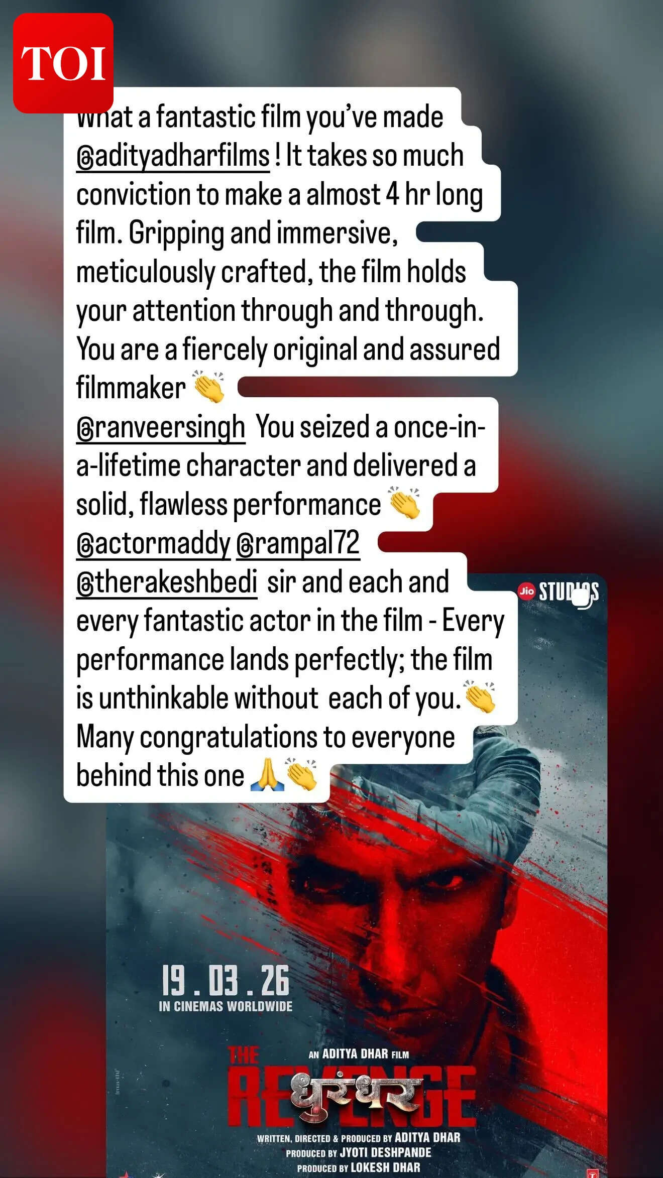 Anushka Sharma, Virat Kohli review Ranveer Singh’s Dhurandhar: The Revenge; praise Aditya Dhar: ‘Didn't flinch once for almost 4 hours' | Hindi Movie News