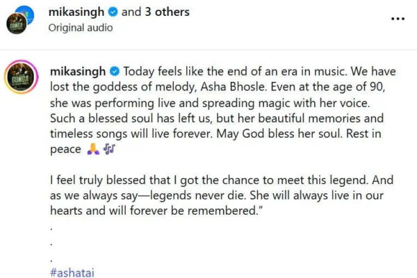 Mika Singh: 'I feel truly blessed I got to meet this legend': Mika Singh shares throwback video of when Asha Bhosle served him homemade Biryani | Hindi Movie News