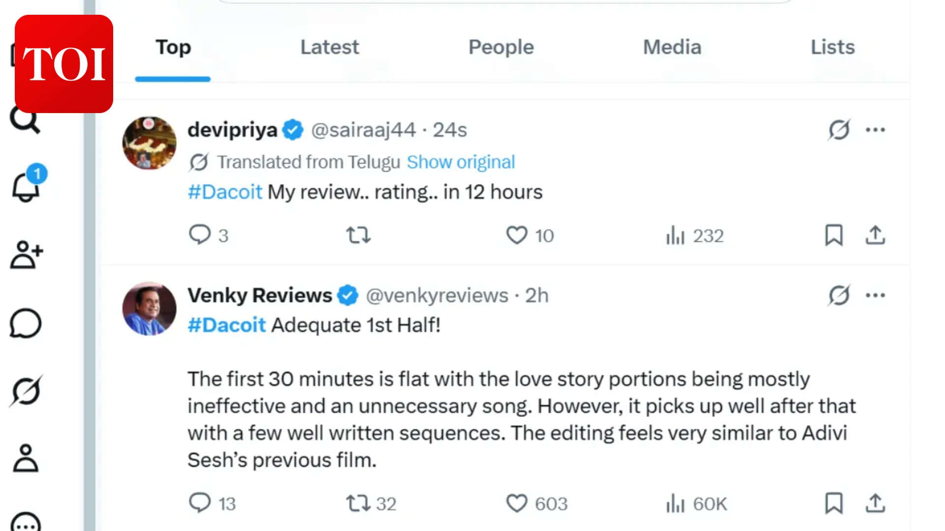 'Dacoit' Twitter reviews: Adivi Sesh and Mrunal Thakur film receives divided opinions; Nani calls it a true blockbuster | Telugu Movie News