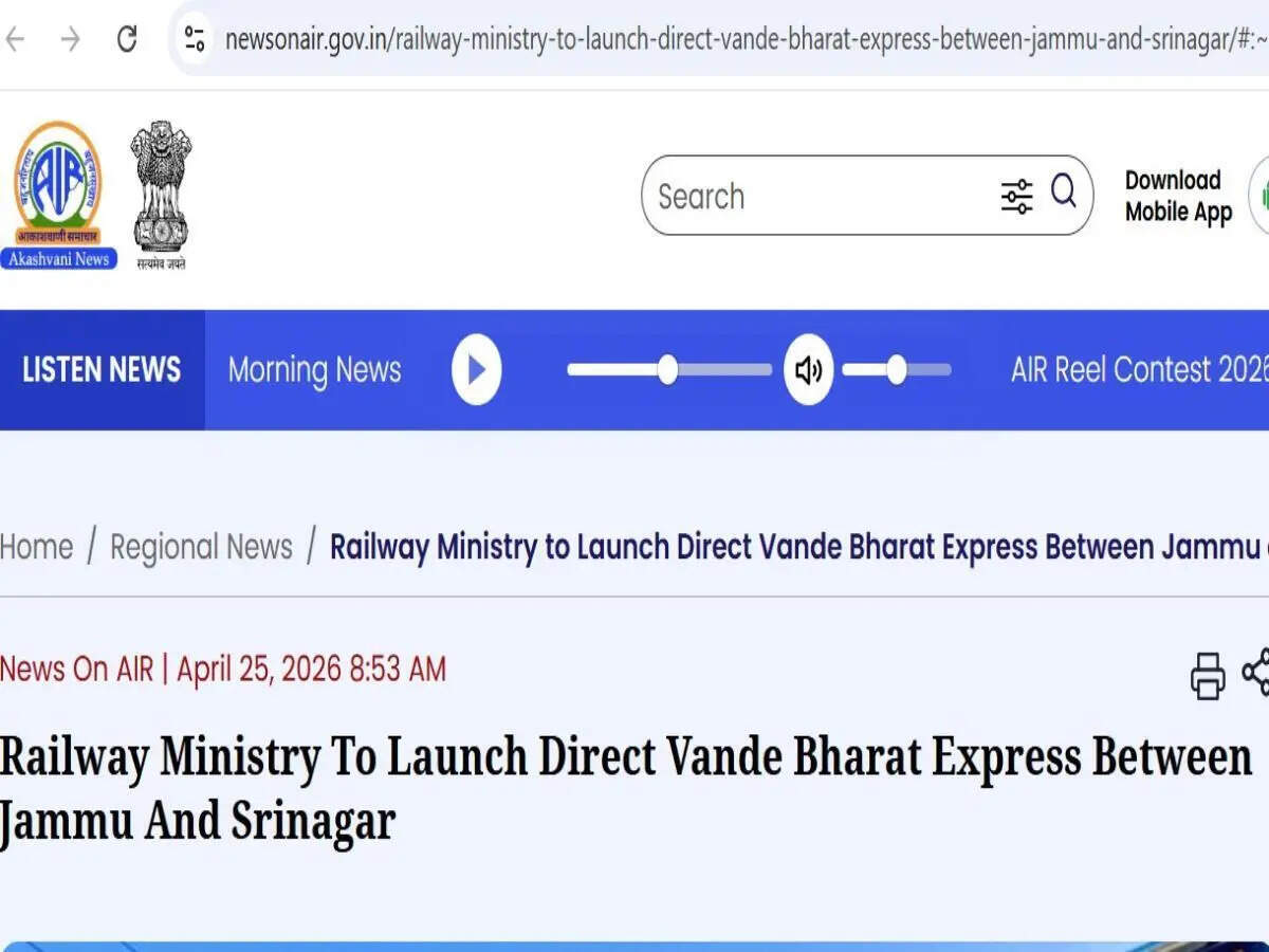 Jammu–Srinagar Vande Bharat Express set to launch on April 30; travel time cut to 5 hours