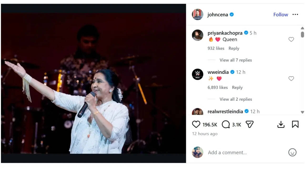 Priyanka Chopra reacts with love to John Cena’s tribute to Asha Bhosle; calls the late icon ‘Queen’ |