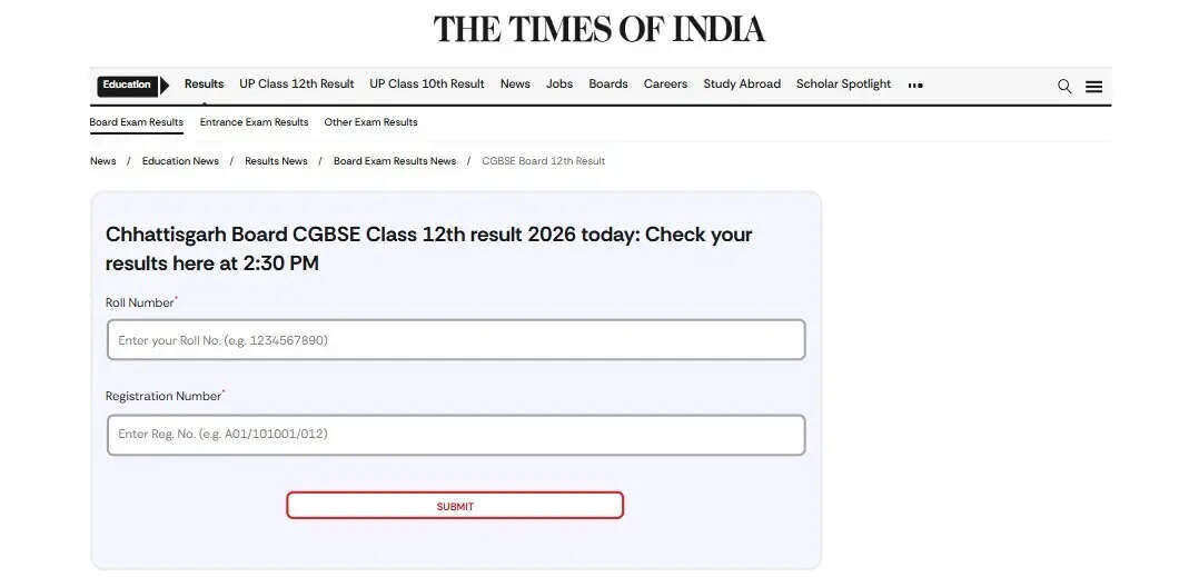 Check CG Board 12th Results Online