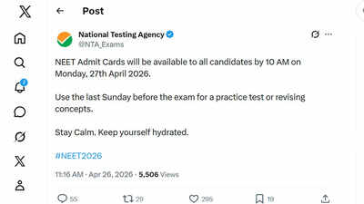 Neet Hall Ticket Release Deffered: NEET admit card time and date 2026: NTA deffers release, says hall tickets to be available on April 27