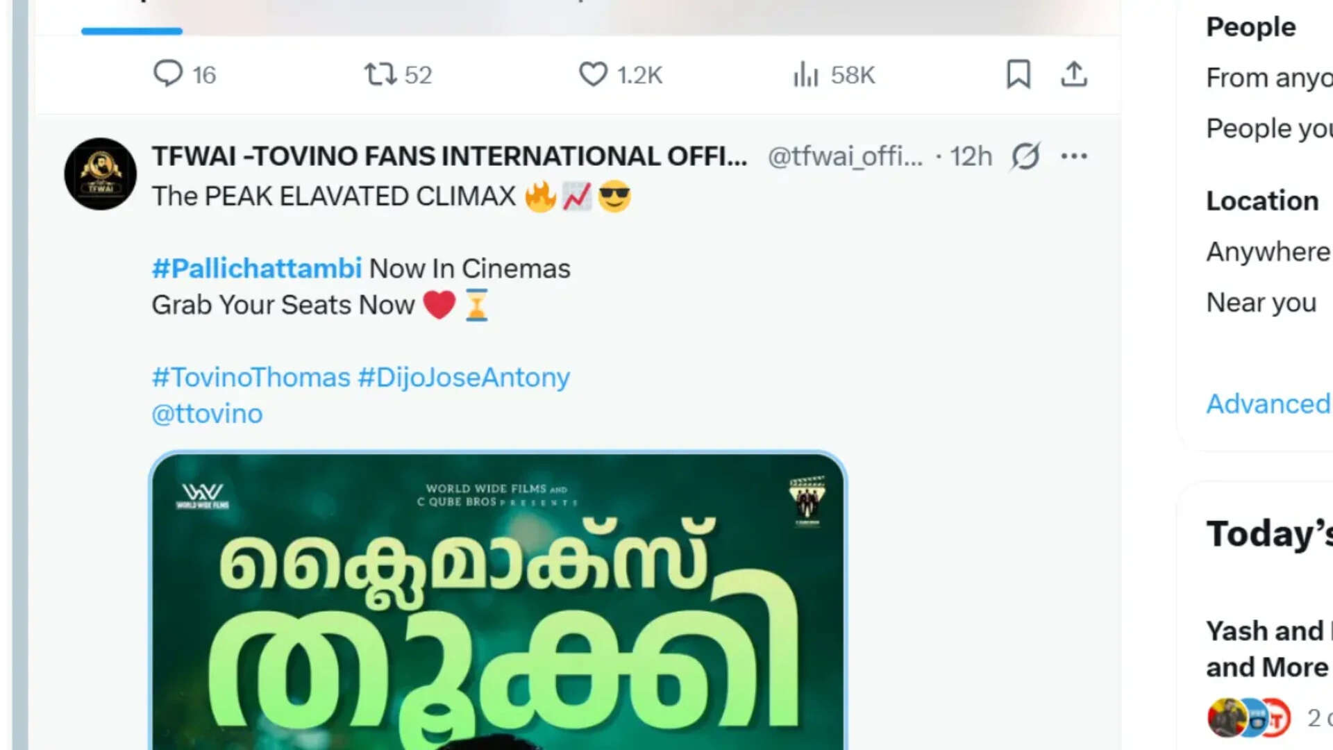 'Pallichattambi' Twitter review: Tovino Thomas mass avatar praised; Dijo Jose Antony directorial gets mixed feedback | Malayalam Movie News
