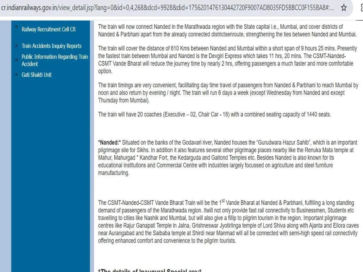 Indian Railways: Mumbai–Hazur Sahib Nanded Vande Bharat gets faster: What the new schedule means for travellers and pilgrims