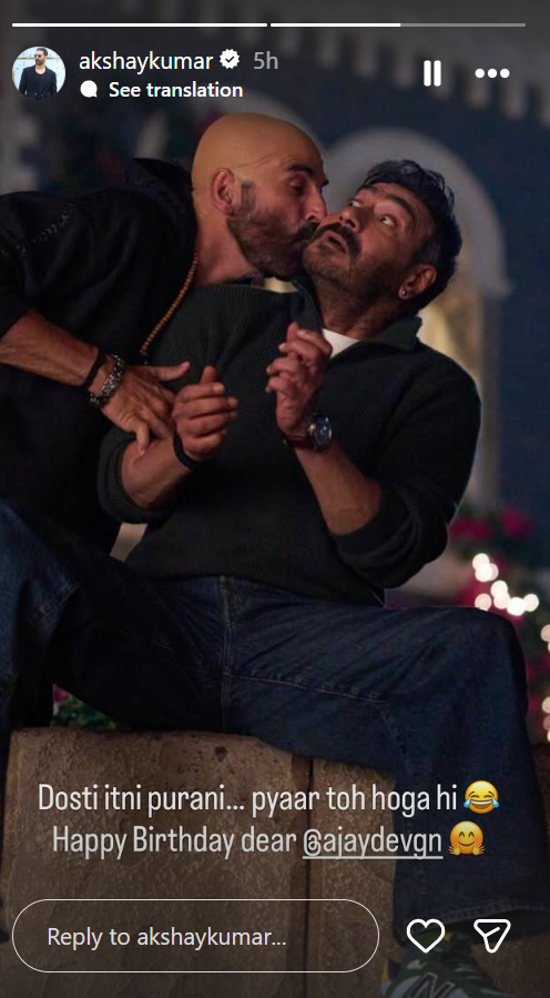 Akshay Kumar kisses Ajay Devgn in his birthday wish for the 'Singham' actor: 'Dosti itni purani...' | Hindi Movie News