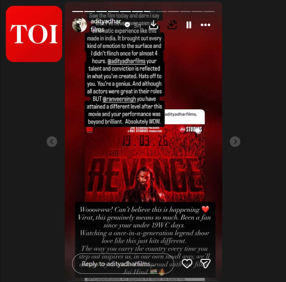 Aditya Dhar reacts to Virat Kohli, Anushka Sharma’s reviews for Dhurandhar: The Revenge: ‘Can't believe this is happening’ | Hindi Movie News