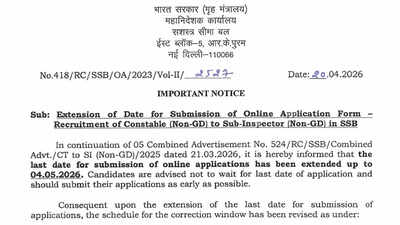 SSB constable tradesman recruitment 2026: Application deadline extended to May 4