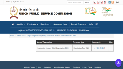 UPSC ESE Mains 2026 schedule released at upsc.gov.in: Check date, shift-wise timings here