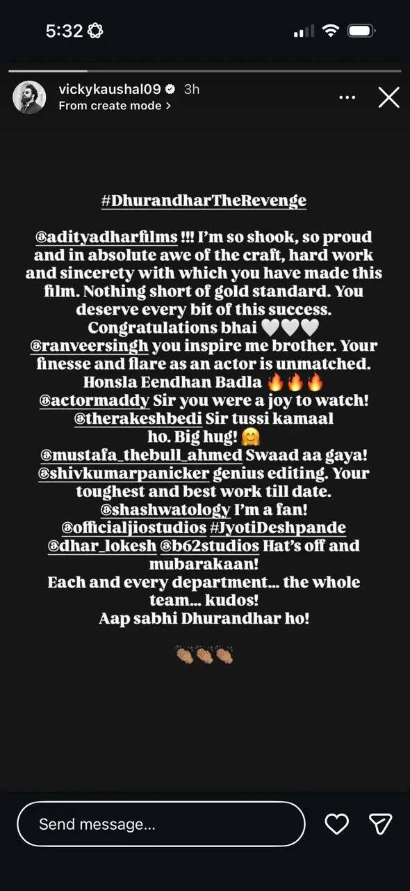 Vicky Kaushal reviews 'URI' director Aditya Dhar's 'Dhurandhar: The Revenge', calls Ranveer Singh's finesse and flair 'unmatched' | Hindi Movie News