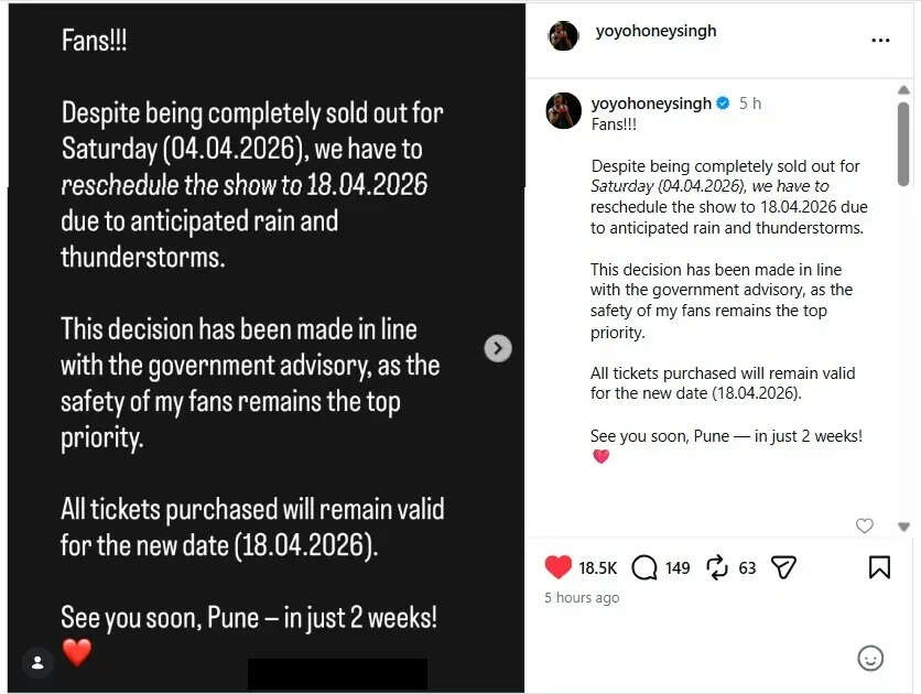 Yo Yo Honey Singh's Pune concert gets pushed, despite being 'sold out'; singer announces new date - Here's what we know | Hindi Movie News