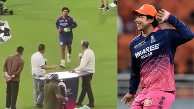 IPL 2026: Vaibhav Sooryavanshi touches Sunil Gavaskar’s feet, then smashes 97 vs SRH - Watch | Cricket News