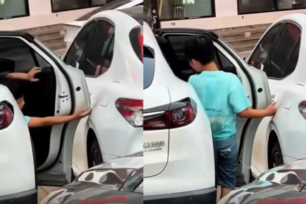 Child opens car door carefully to avoid scratches, a simple moment that reveals powerful parenting |