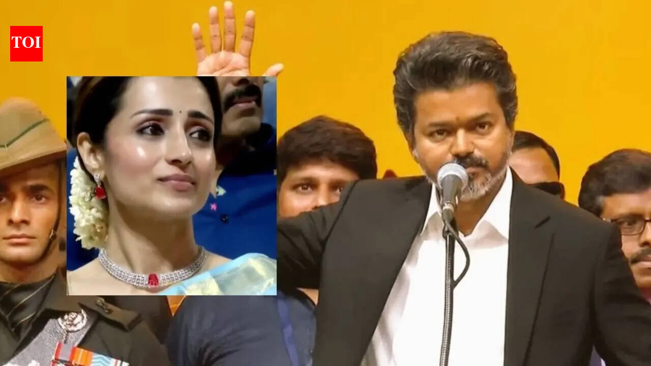 Trisha Krishnan’s emotional reaction to Vijay’s speech during the swearing-in ceremony goes viral; fans react | Tamil Movie News
