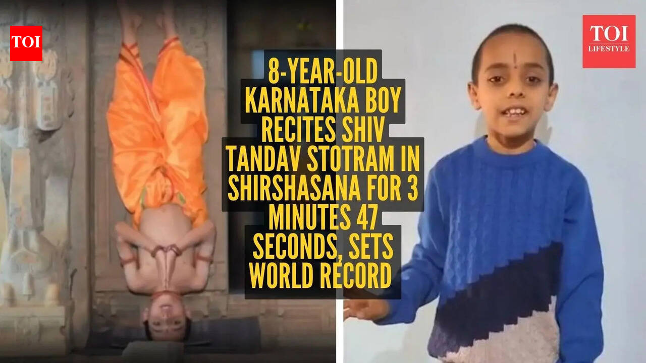 Om N. Karnataka Boy: Video: 8-year-old Karnataka boy recites Shiv Tandav Stotram in Shirshasana for 3 minutes 47 seconds, sets world record