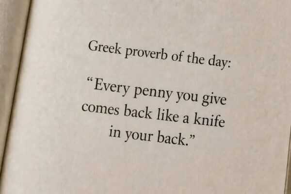 Greek proverb of the day: “Every penny you give comes back like a knife in your back.”