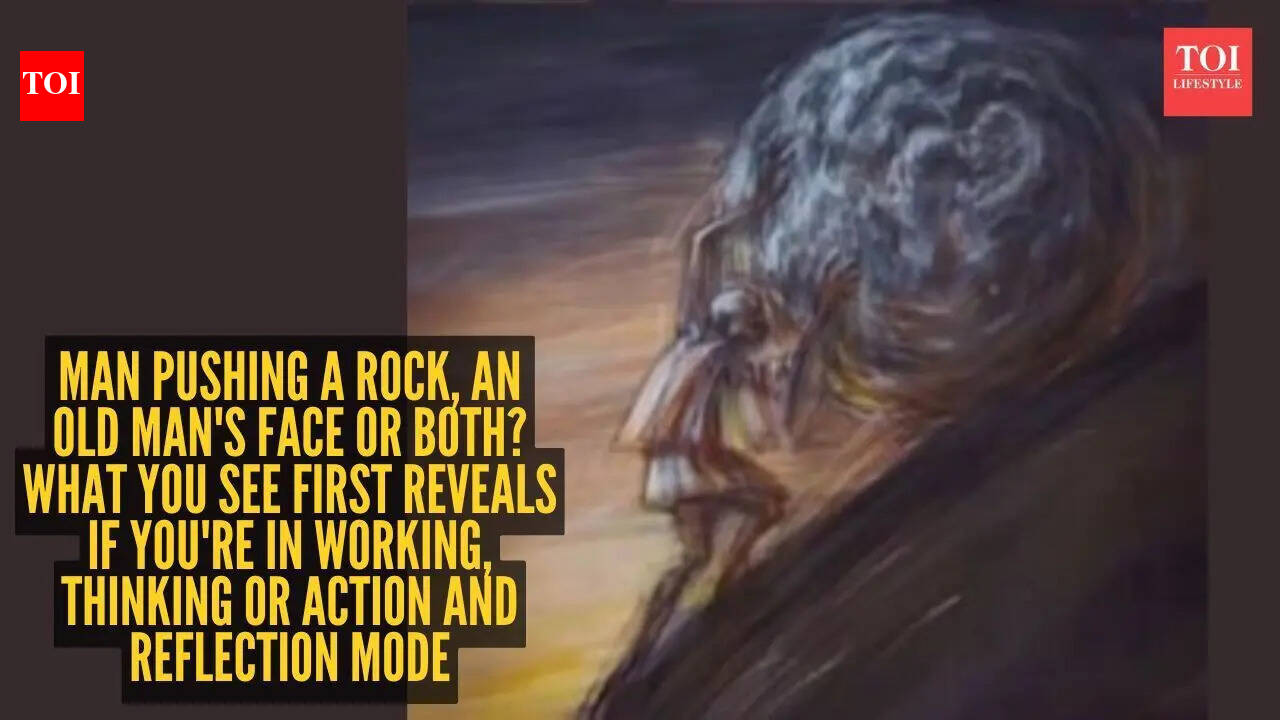 Optical illusion personality test: Man pushing a rock, an old man's face or both? What you see first reveals if you're in working, thinking or action and reflection mode