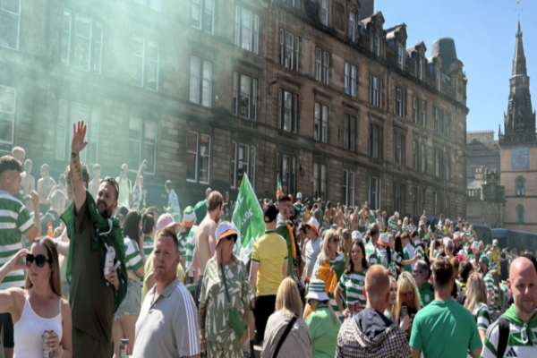 Police pelted with bottles as Celtic fans celebrate Scottish Premiership title
