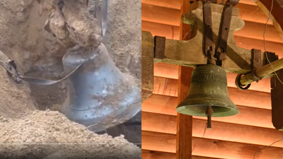 A farmer digging his field uncovered a huge church bell buried for 82 years: Why villagers hid it during World War II |