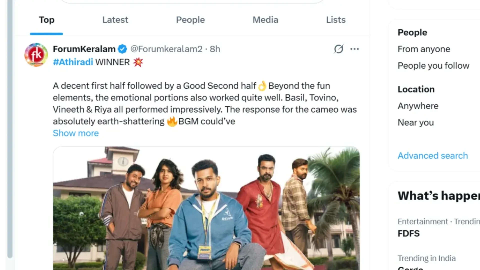 'Athiradi' Twitter review: Tovino Thomas and Basil Joseph film wins early praise; Cameo steals the show | Malayalam Movie News