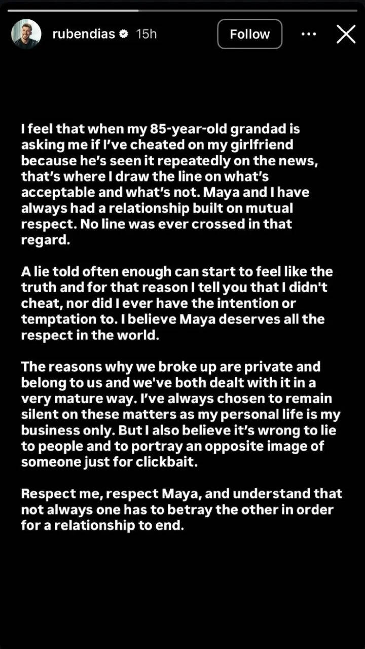 Maya Jama Relationship News: Ruben Dias slams rumors of cheating in his former relationship with Maya Jama; says, 'I draw the line on what's acceptable' |