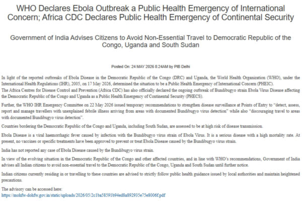 Ebola Outbreak: India Issues Urgent Travel Advisory for Travelers | India News