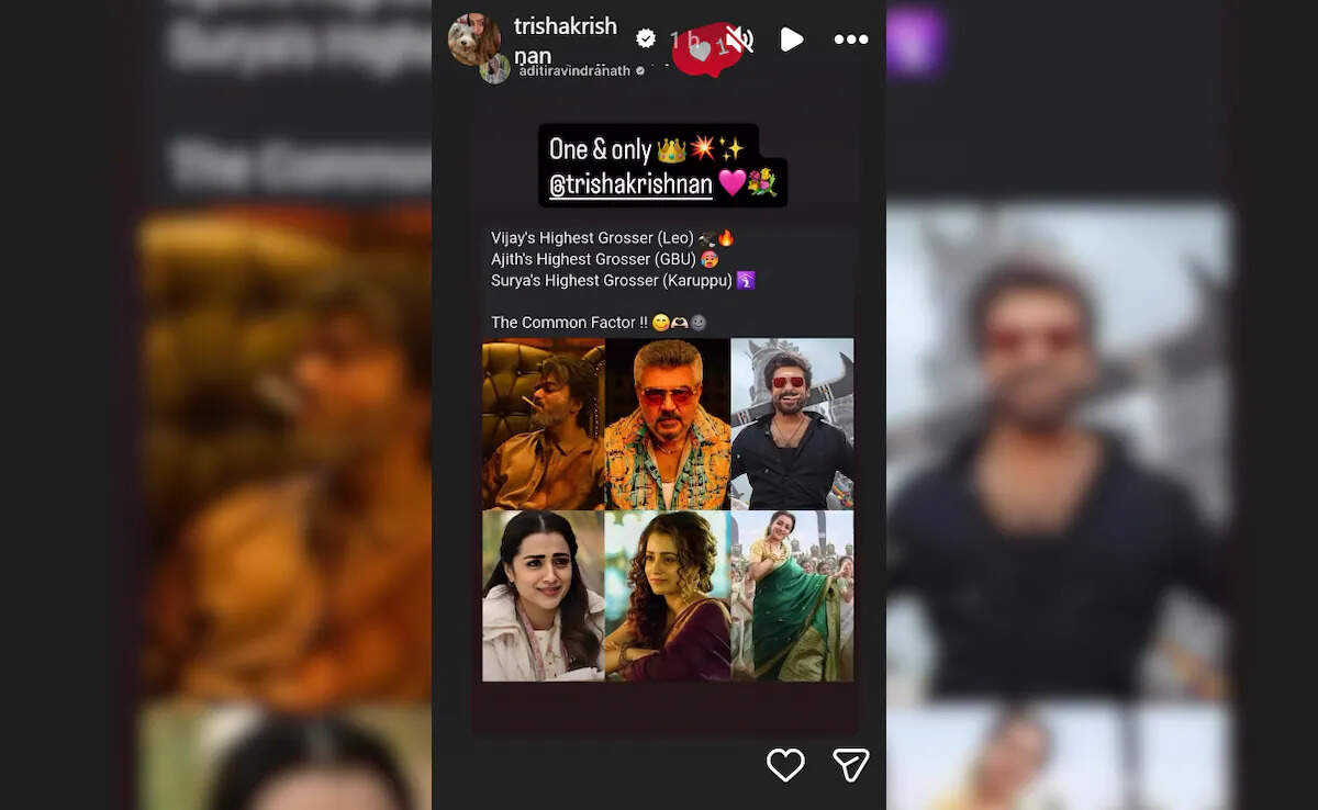 'Karuppu' star Trisha Krishnan reacts to fan post tracking her as 'the common factor' with biggest blockbusters for Vijay, Ajith and Suriya | Tamil Movie News