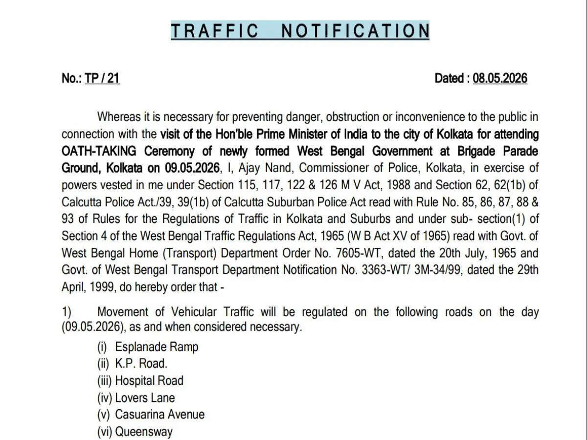 Kolkata Traffic Advisory: Kolkata Police issues traffic advisory ahead of historic oath ceremony at Brigade Parade Ground; what travellers need to know