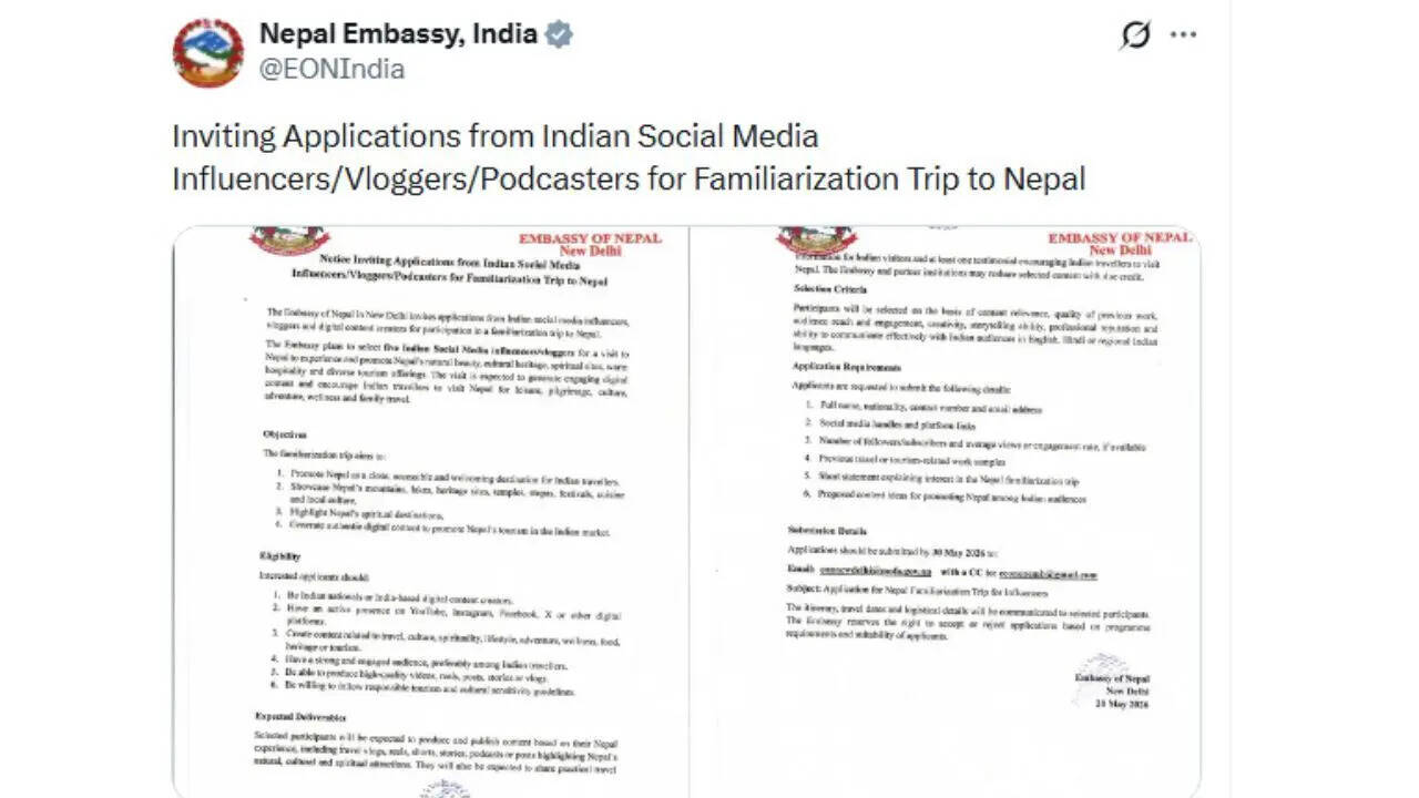 Nepal Embassy offers free travel to Indian content creators: Eligibility criteria, trip details, and how to apply before May 31 2026 |