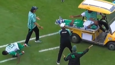 Medical cart crashes into player during football match, sparks chaos as stunned players and staff confront driver: Watch