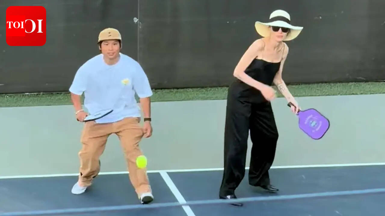 Angelina Jolie and son Pax team up for celebrity Pickleball match; Shiloh plays cheerleader - WATCH |