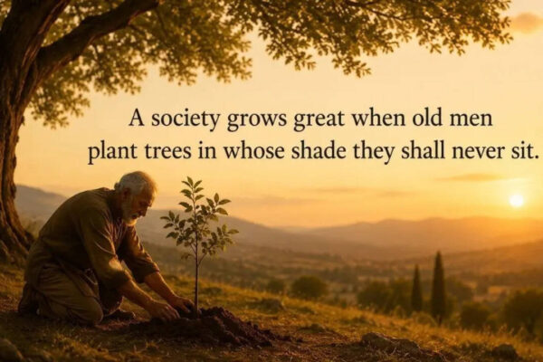 Greek proverb of the day: “A society grows great when old men plant trees in whose shade…” |